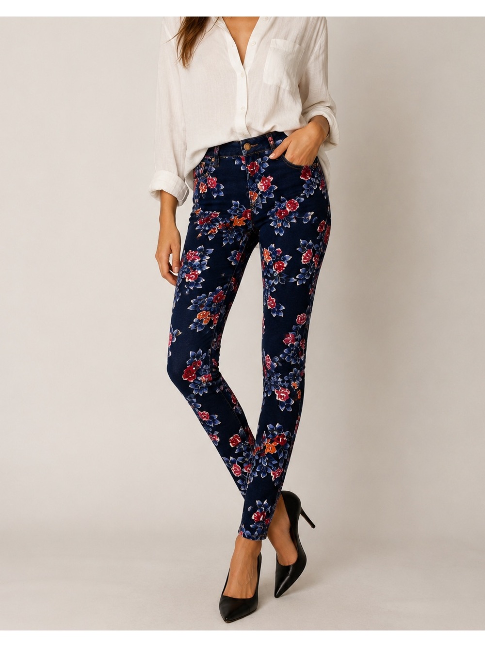 Citizens of Humanity Thompson Floral Skinny Jeans Size 29 Navy Rose Print